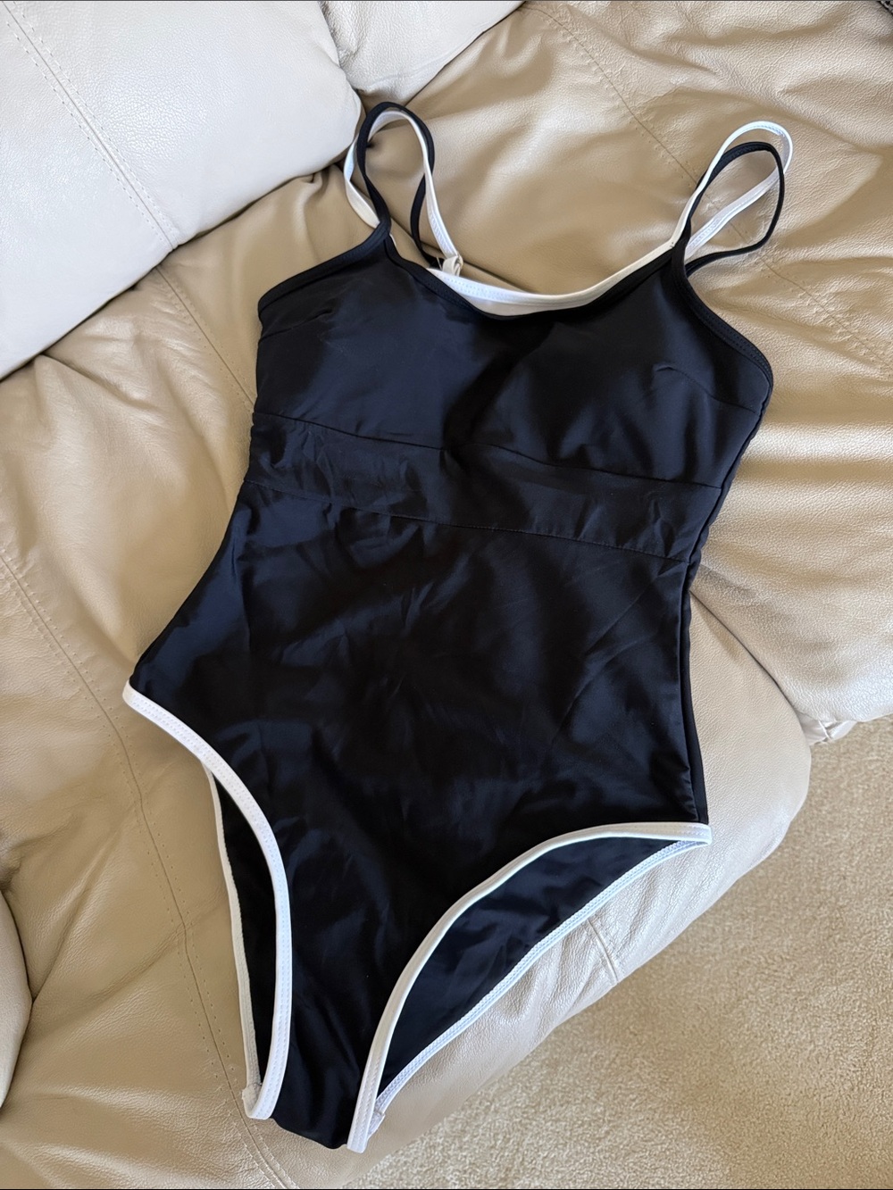 Classic Black One-Piece Swimsuit with White Trim